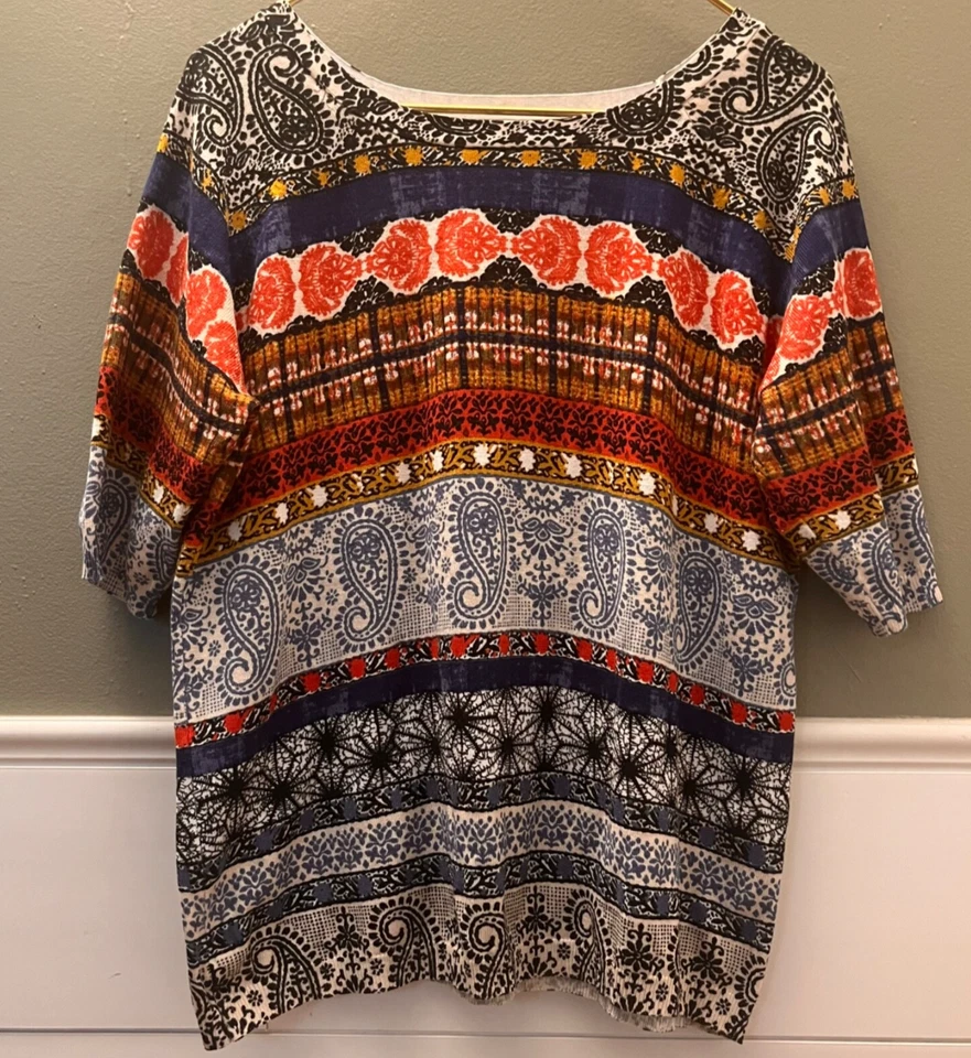 Joseph A. Short Sleeve Sweater Knit Top Paisley Orange Sz XL Qu'est-ce Que C'est - Image 1 of 4