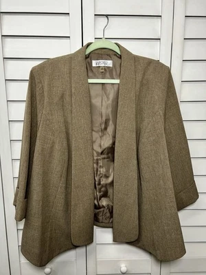 Kasper 3/4 Cuffed Sleeve Open Front Lined Blazer Women’s Size 16W Beige - Image 1 of 4