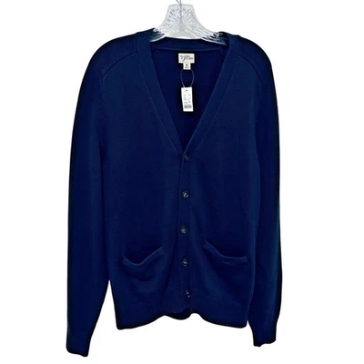 New J.Crew Navy Blue Cotton Button Up Cardigan Sweater Men's M Big Pockets NWT - Image 1 of 4