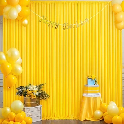 2 Panels 5x10ft Yellow Backdrop Curtain for Parties Wrinkle Free Drapes - Image 1 of 4