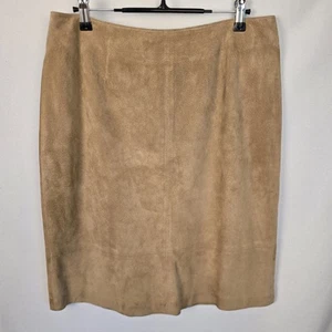 Lord & Taylor Mujer Gamuza Falda 10 Cuero Marrón Lujo Lápiz Recto Mini - Imagen 1 de 7