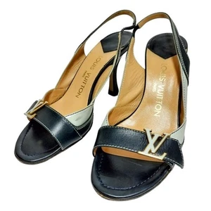 LOUIS VUITTON LV Logo Slingback Sandals Mule Black/Ivory Size34.5/US4/5 NoBox - Picture 1 of 24