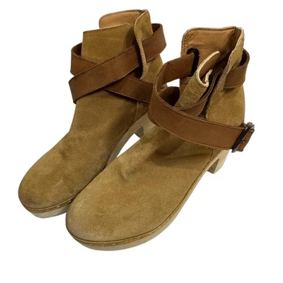 Botas Free People para mujer talla 38 gamuza tostada zueco tobillo envolvente tacón de madera 500030907 Foto 1 de 4