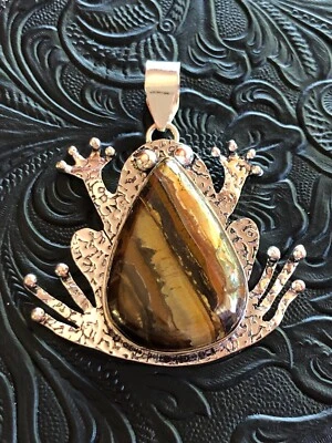 Colgante Fetiche Rana Ojo de Tigre Artesano Suroeste 2" Foto 1 de 4