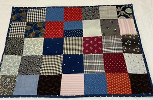 Patchwork Quilt Table Topper Or Doll Crib Quilt, Four Patch, Early Calico Prints - Picture 1 of 15
