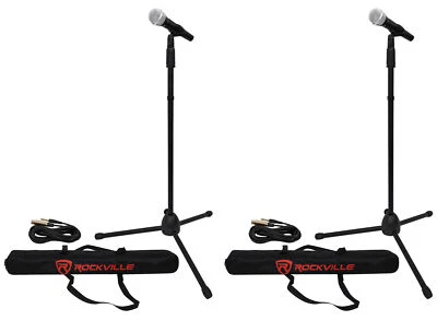 (2) Rockville Pro MIc Kit 1 Metal Microphones + Mic Stands + Carry Bags + Cables - Image 1 of 4
