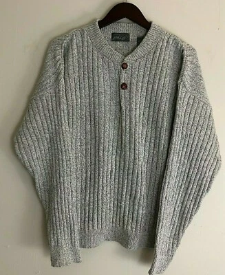 Suéter grande vintage Lord & Taylor para hombre 2 botones gris Henley acanalado 100 % algodón Foto 1 de 4