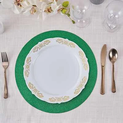 6 GREEN 13" Round Glittered Faux Leather PLACEMATS Wedding Decorations - Image 1 of 4