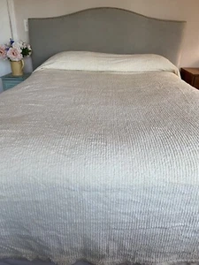 Vintage Ivory/Off White Cotton Chenille Full/Queen BEDSPREAD 110"x85 Stripes USA - Picture 1 of 9