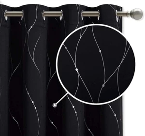 Printed Blackout Curtains 84 Inches for Living Room, Wave Lines Dots Foil Pat... - Picture 1 of 1