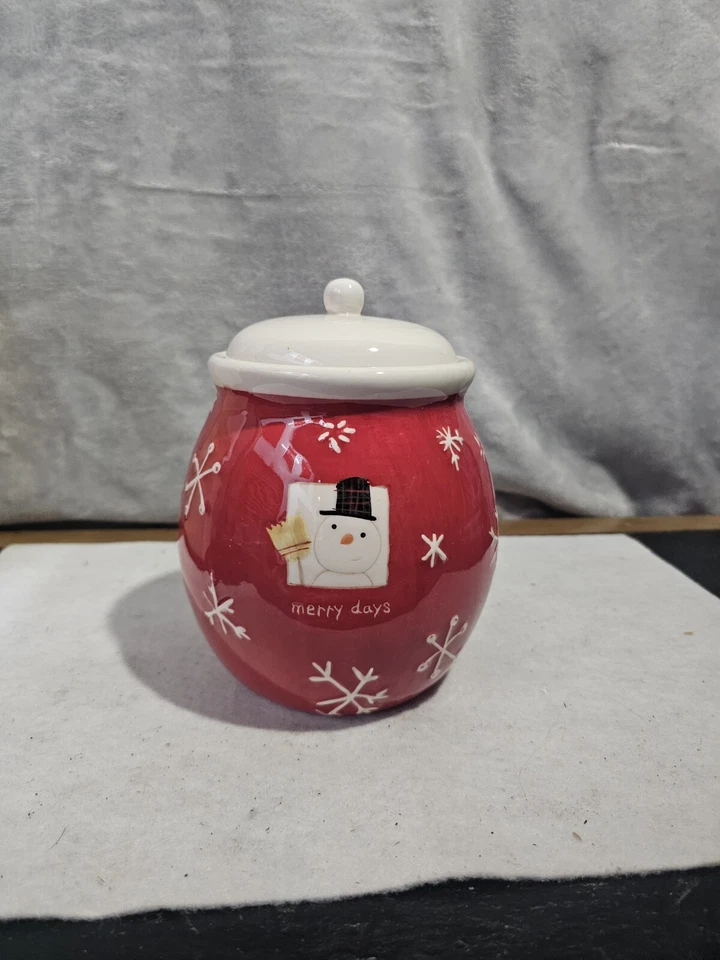 Hallmark Merry Days Cookie Jar Red White Snowman Snowflake 2007