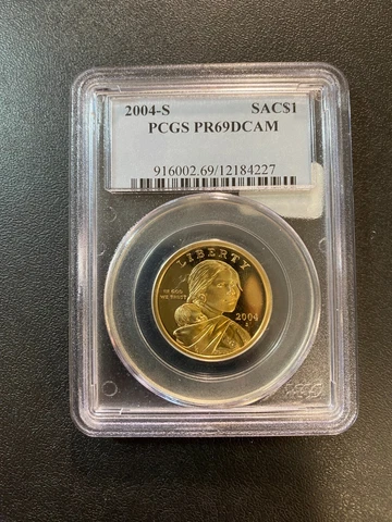 2004 S PROOF SACAGAWEA DOLLAR PCGS PR-69 DCAM - DEEP CAMEO - CERTIFIED SLAB - $1 Cover