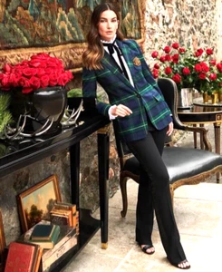 Lauren Ralph Lauren NEW Womens Plaid Bullion Blazer Jacket Navy/Green Size 4 - Picture 1 of 6