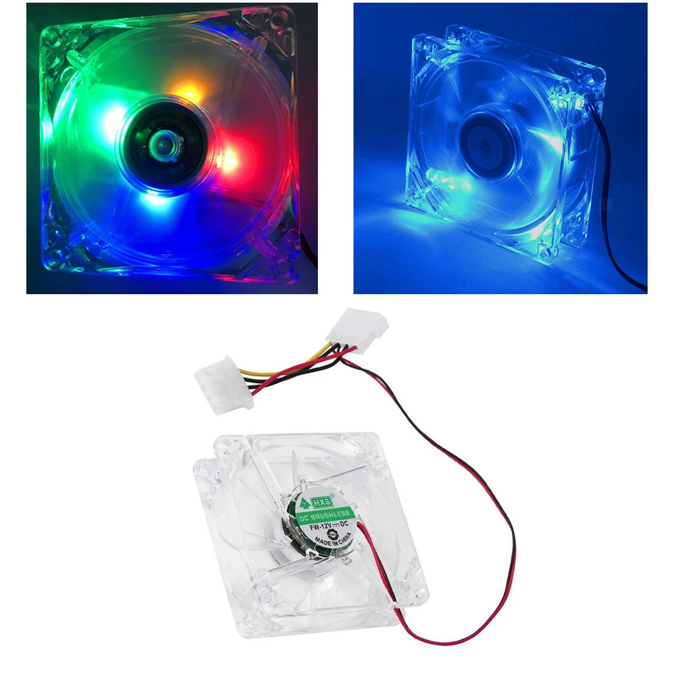 Computer 12V Brushless Lüfter 4 LED 80mm 8025 PC Computergehäuse - Bild 1 von 1