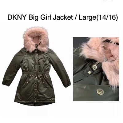 Chaqueta Anorak Larga Con Capucha Verde Oliva Niña Grande Nueva Sin Etiquetas DKNY-Talla Lg (14/16) Foto 1 de 4