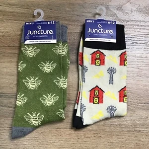 Men’s Crew Socks 2 Pairs Bundle Farm Barn Bee Garden Print Spring Casual Unisex - Picture 1 of 2