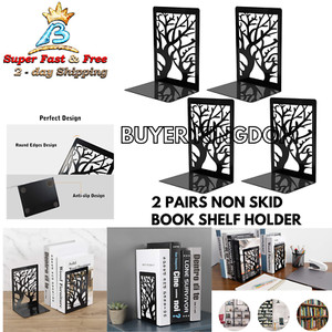 2 Pairs Home Black Non Skid Book Stoppers Shelf Holder Decorative Book Ends New