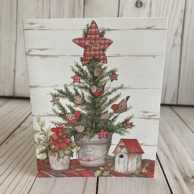 Susan Winget Rustic Christmas Tree Plaid Thank You Blank Note Winter Card New - Image 1 of 4