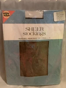 Vintage transparente Strümpfe ~ cremefarben ~ nudefarbener Absatz, verstärkte Spitze, passt 8,5-11 ~ USA - Bild 1 von 2