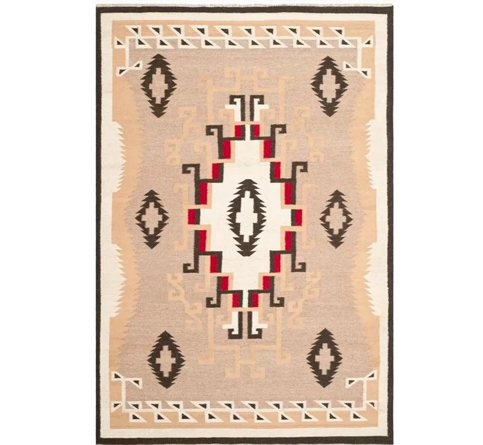 Large Wool Kilim Navajo Southwestern Bohemian Gray Rug 5x8 ft Handmade Rug - Image 1 of 1