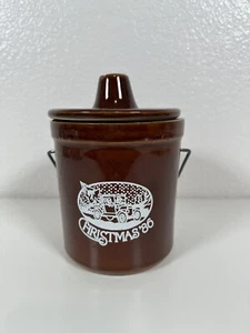 Coperchio morsetto manico cauzione formaggio gres marrone vintage Natale 1986 - Foto 1 di 6