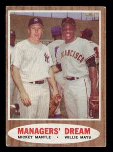 1962 Topps 18 Manager Dream Willie Mays Mickey Mantle Hank Aaron en muy buen estado-excelente sin pliegues - Imagen 1 de 2