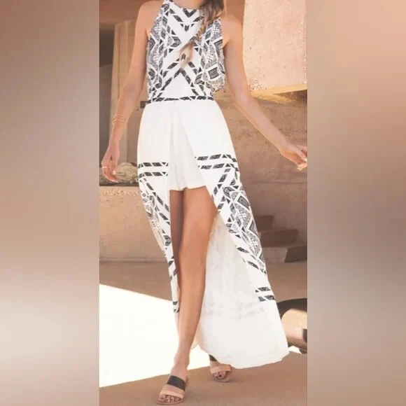Maxi Vestido Ella Moss Hopelux Blanco Mameluco Tribal S Pequeño $258 Nuevo con Etiquetas Foto 1 de 4