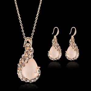 Women Jewelry  s Crystal Gold Chain Necklace Tassel Earrings Opal Drop Gifts