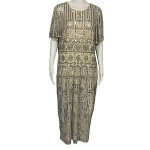 Mac Duggal Champagne Sequin Jewel Embellished Mother of Bride Stretch Dress 14 - Picture 1 of 16