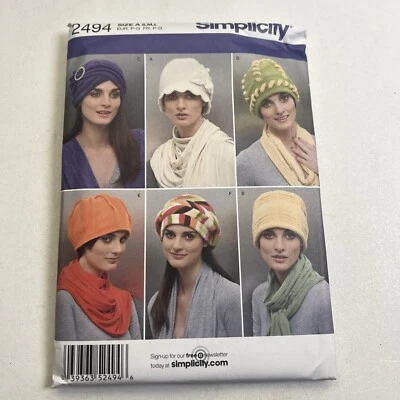 Simplicity Pattern 2494 Fleece Hats S M L Roaring 20’s Turban Fleece Hats Uncut - Image 1 of 4