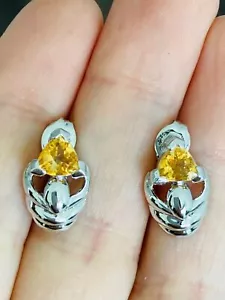 925 sterling silver trillion cut genuine citrine earrings - Picture 1 of 5