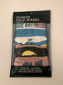 5 Piece Set Fun Reusable Face Masks, Fashion, Universal Size Unisex Washable - Picture 1 of 3