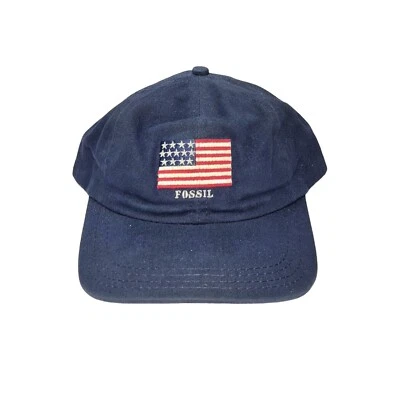 Fossil Genuine Classics Snapback Baseball Hat Cap Blue American Flag Made In USA - Image 1 of 4