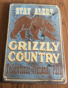 Grizzly Country Yellowstone National Park Novelty Distressed Wood Sign - Picture 1 of 3