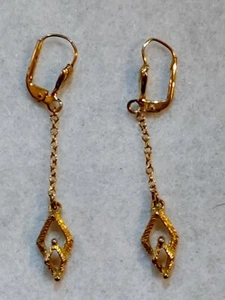 Pierced Earrings Goldtone Dangle  2" Long Stamped Germany & Ges Gesch -Leverback - Picture 1 of 14