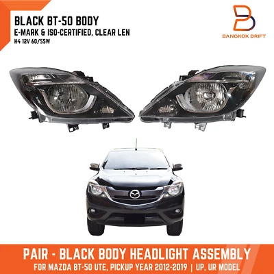 PAIR BLACK BODY HEADLIGHTS For MAZDA BT-50 BT50 PICKUP 2012-2019 UP UR + SOCKET - Image 1 of 4