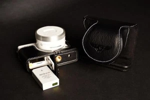 Genuine real Leather Full Camera Case bag Cover for Nikon J4 Bottom Open Black - Picture 1 of 9