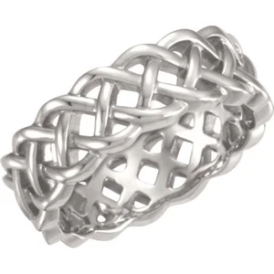 SIZE 5 - Sterling Silver Celtic Inspired Wedding Band 8mm Wide Fashion Ring New - Picture 1 of 1