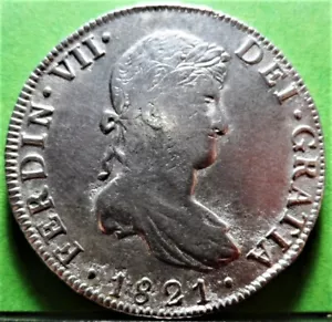 FERNANDO VII, 8 Reales, 1821, MÉXICO -JJ, Plata, COLONIAL ESPAÑOL - Imagen 1 de 2