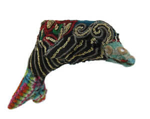 Zeckos Colorful Vintage Indian Sari Fabric Wrapped Dolphin Sculpture