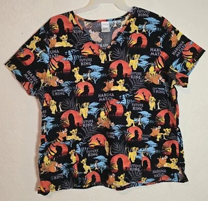 Disney Lion King Scrub Vet Dental Top Womens 2XL XXL Multicolor Hakuna Matata - Picture 1 of 4
