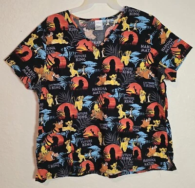 Disney Lion King Scrub Vet Dental Top Womens 2XL XXL Multicolor Hakuna Matata - Image 1 of 4