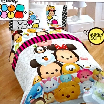 Disney Tsum Tsum Faces Minnie Mickey Minnie Pooh Child TWIN Comforter Blanket - Image 1 of 3