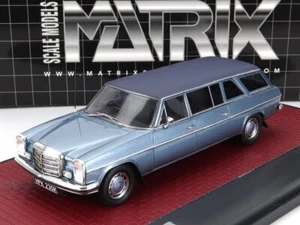 MODELLINO AUTO STATICO MATRIX MERCEDES V114 LWB CRAYFORD ESTATE 1971 BLU 1/43 - Foto 1 di 7