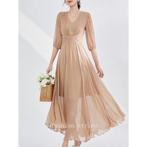 Nuevo Vestido Floral de Seda para Mujer Verano Seda Francesa Adelgazante Línea A Falda Larga - Imagen 1 de 25