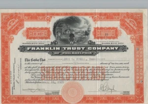 FRANKLIN TRUST COMPANY (PHILADELPHIA).....1929 COMMON STOCK CERTIFICATE - Picture 1 of 1
