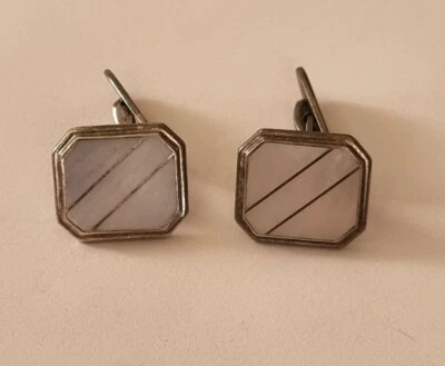 Paar edle Manschettenknöpfe 835 Silber Perlmutt  Art Déco um 1930  - Bild 1 von 4