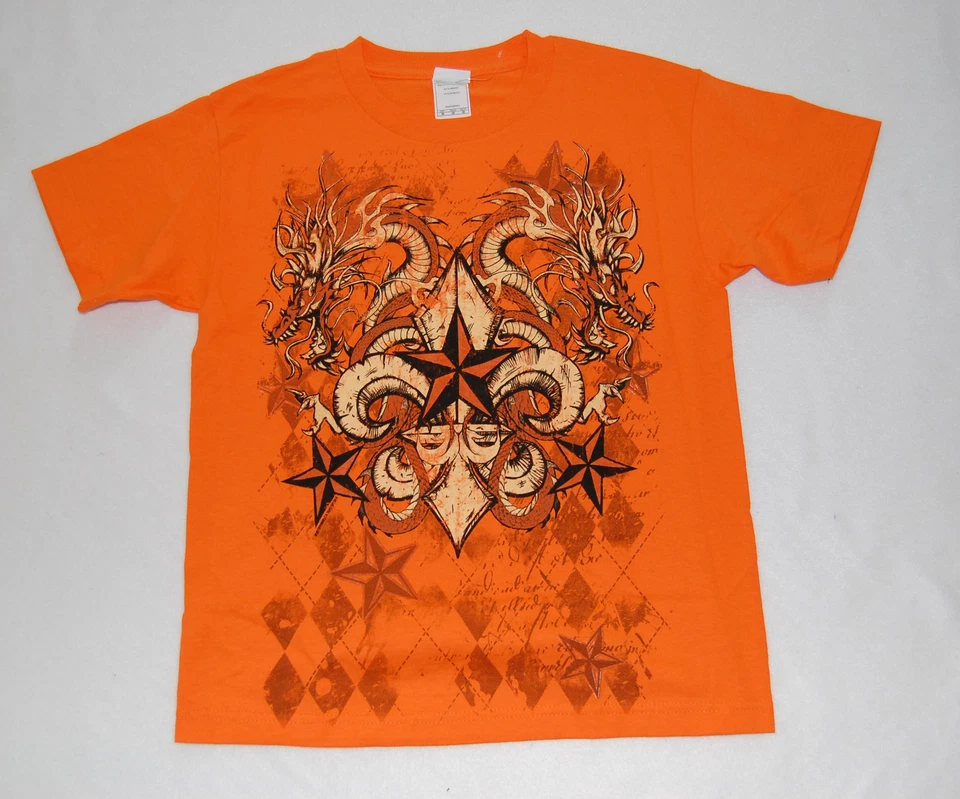 Мальчики S/S футболка драконы звезды оранжевый размер M 8 XL 14-16 - Изображение 1 из 1