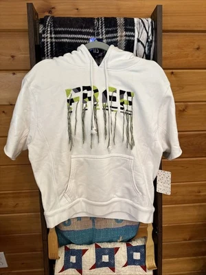 Moletom com capuz Free People cropped manga curta “FRee” franja frontal novo com etiquetas - Imagem 1 de 4