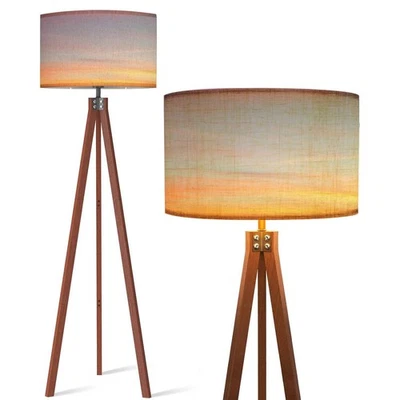 Wood Tripod Floor Lamp Sky Linen Lampshade Dimmable Tall Corner Standing Lamp... - Image 1 of 4